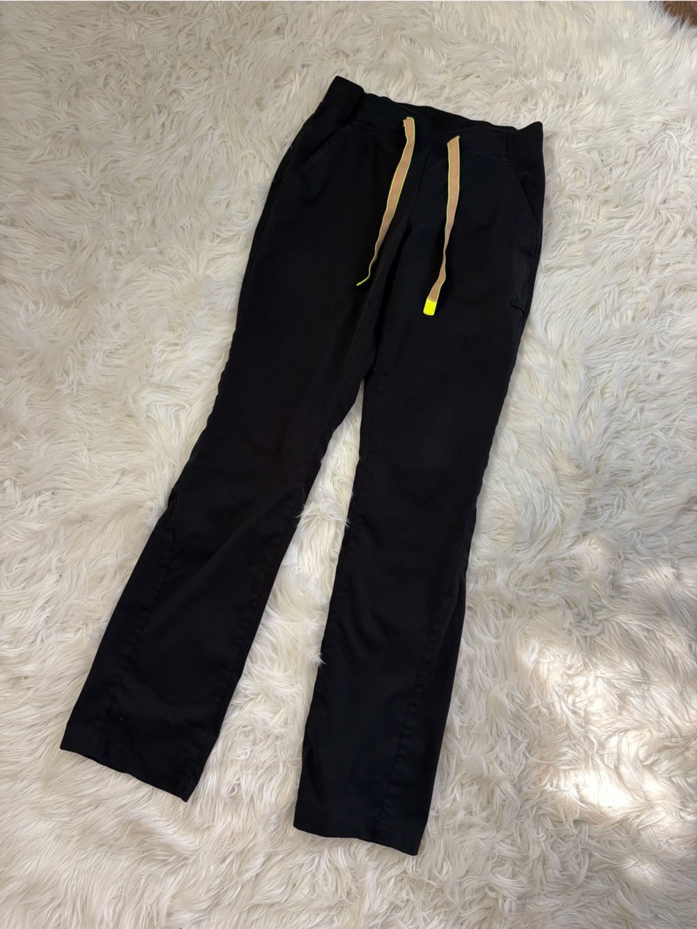 Women's Black Straight-Leg Scrubs with Neon Drawstring